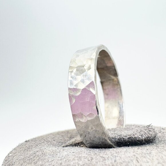 VTG Solid Sterling Silver 925 Hammered Finish Band Ring Size 9.25 - Picture 2 of 11